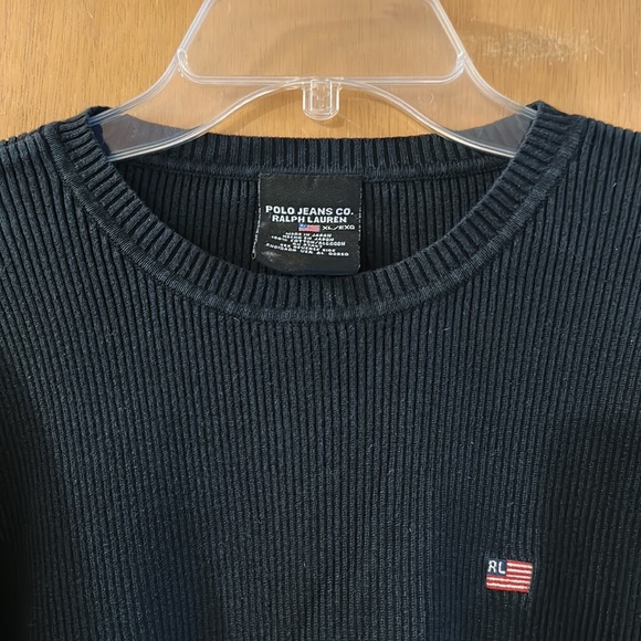 Polo Jeans Co Ralph Lauren Men’s Ribbed American Flag Thermal Top Black Size XL - Picture 3 of 10